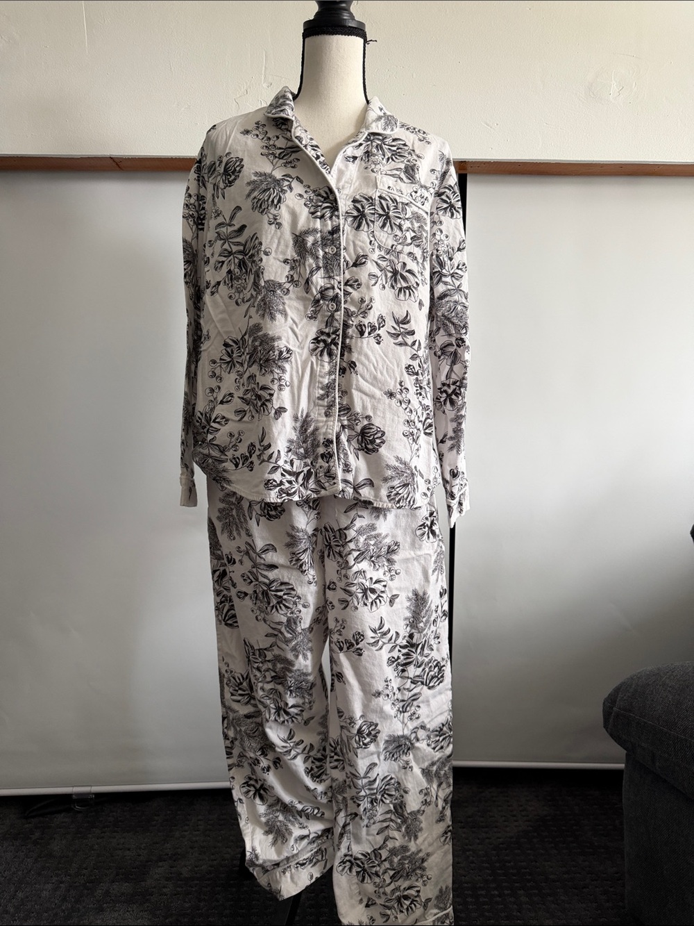 stars above White Pajama Set with Black Floral Print